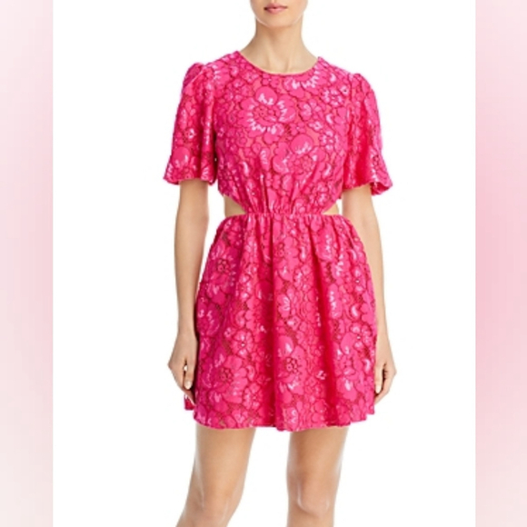 $128 NWT WAYF Plaza Lace Mini Dress Magenta Medium - Picture 1 of 6